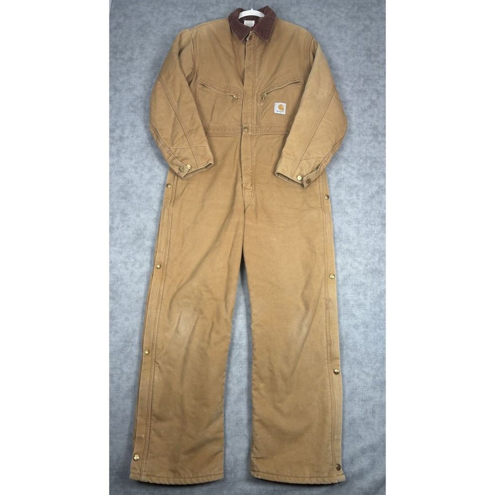 Vintage Carhartt X01 BRN Coveralls 40 Regular USA Made Quilt Lined Duck Workwear